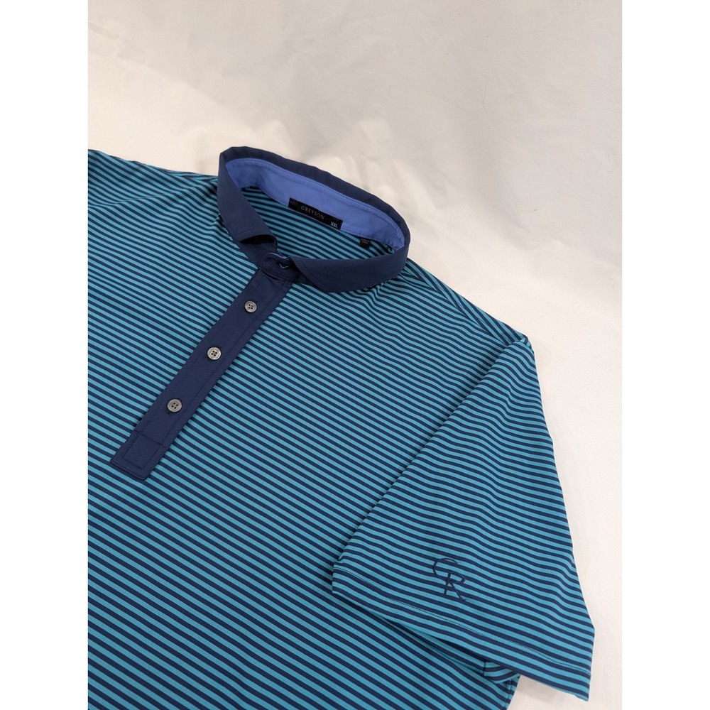 Greyson Golf Performance Polo Shirt Men's Size XXL Blue Black Striped CR Golf